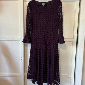 Rabbit Rabbit Rabbit Crochet Dress Women's Size 16 Plum 3/4 Bell Sleeves Boho